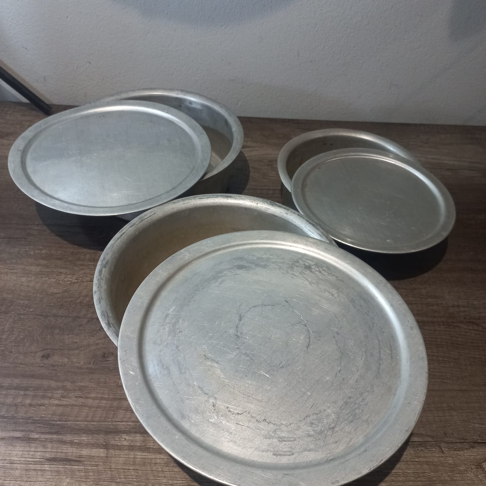 Set of Three Aluminium Lidded Pots