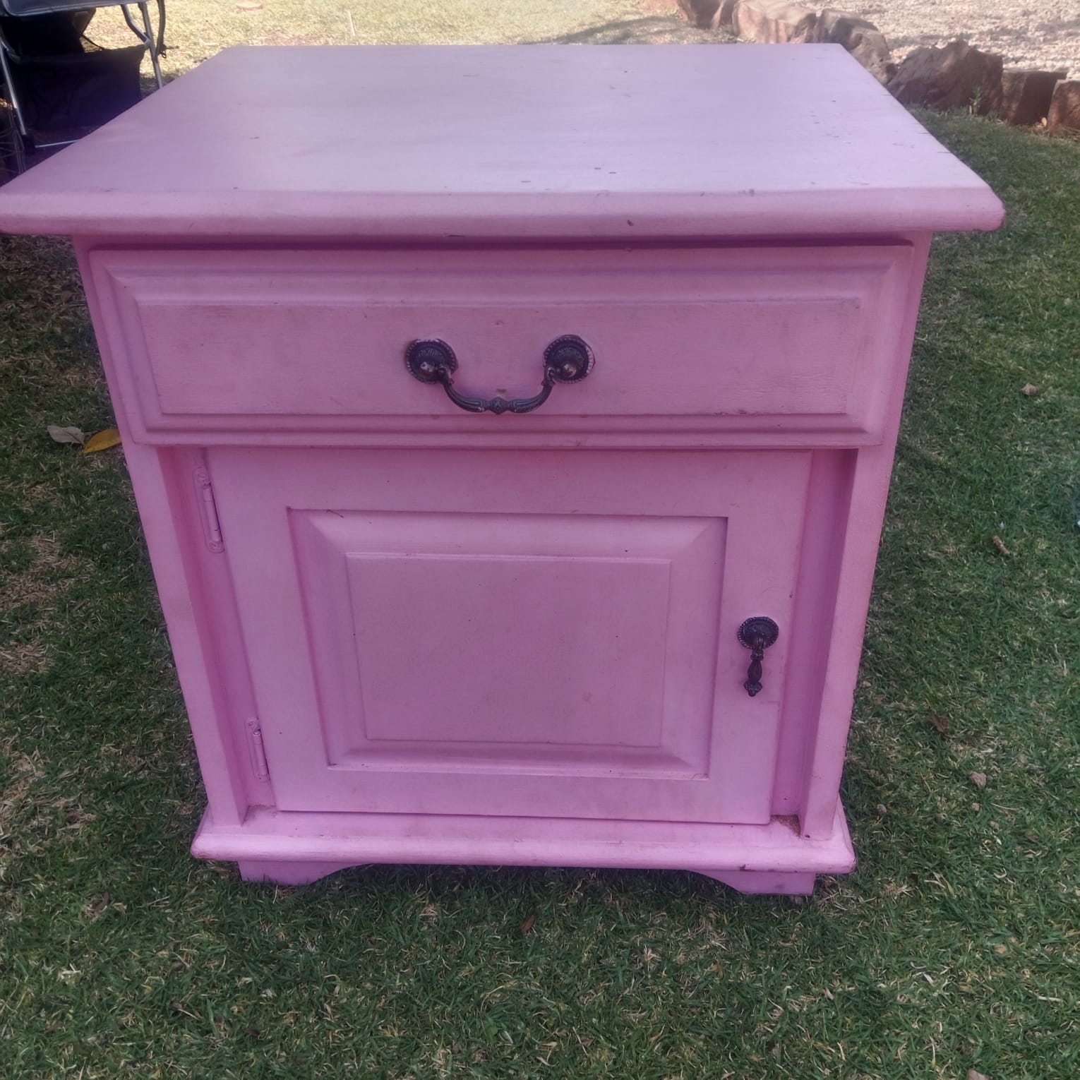 Pink Painted Bedside Pedestal with Drawer and Cupboard