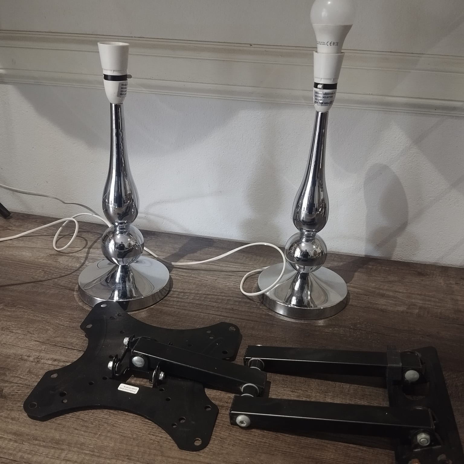 Bundle of Two Greenville Chrome Table Lamps and Adjustable TV Wall Mount