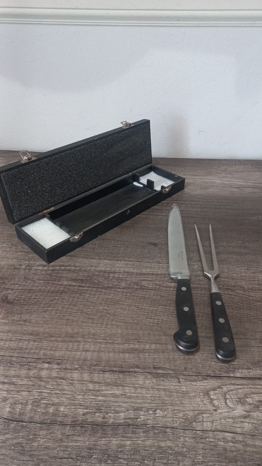 Carving Knife and Fork Set in Wooden Storage Case