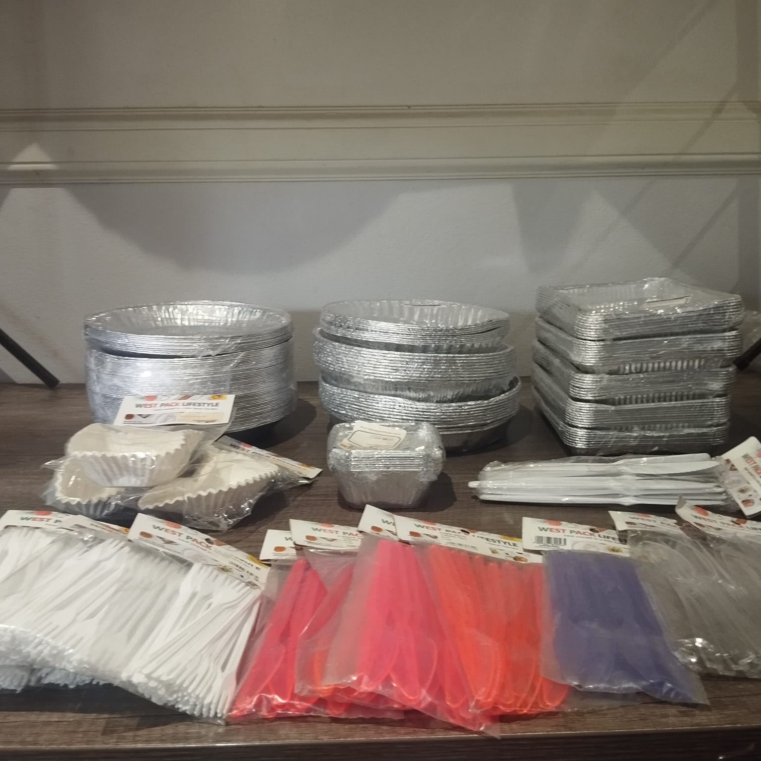 Assorted Disposable Foil Trays and Plastic Cutlery Bundle
