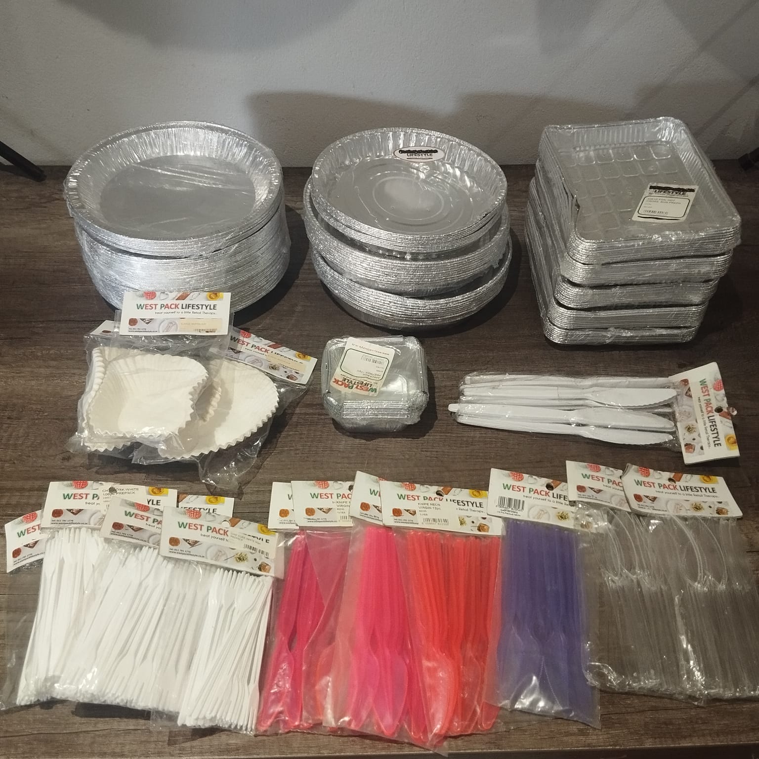 Assorted Disposable Foil Trays and Plastic Cutlery Bundle
