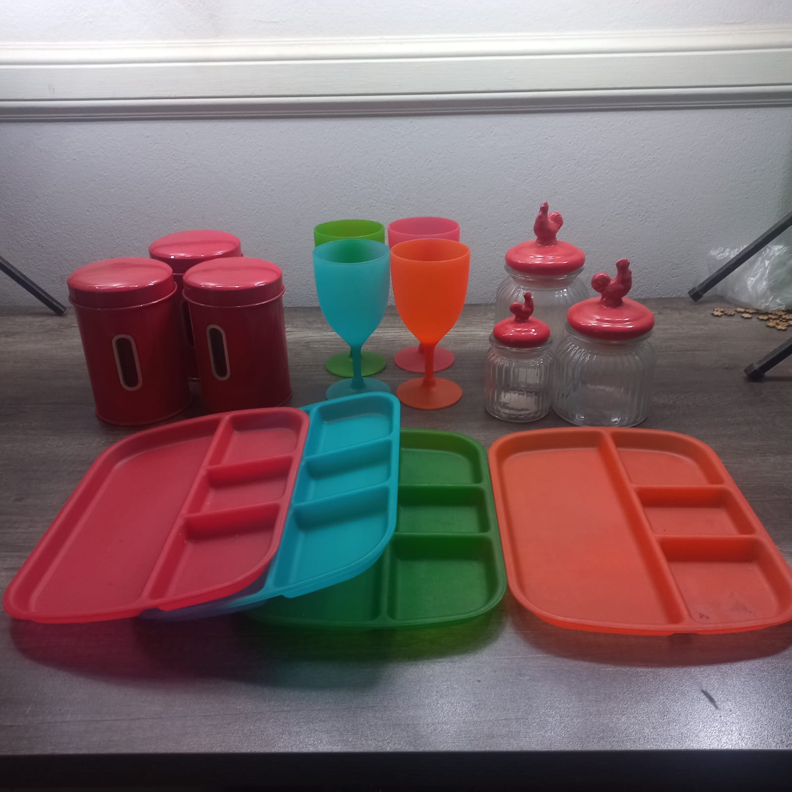 Kitchenware Bundle: Canisters, Glass Jars, Plastic Plates and Tumblers