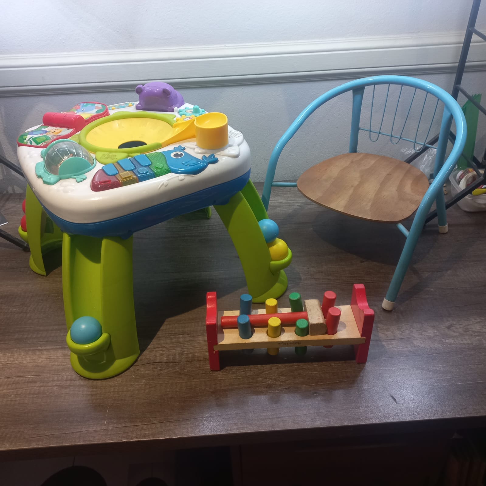 Assorted Toddler Activity Toys and Small Metal Chair