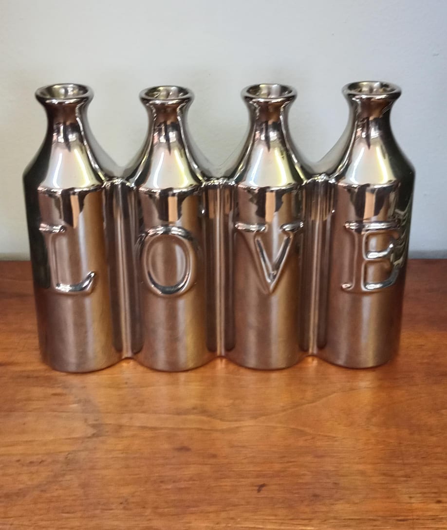 Silver-Tone 'LOVE' Decorative Four-Bottle Vase