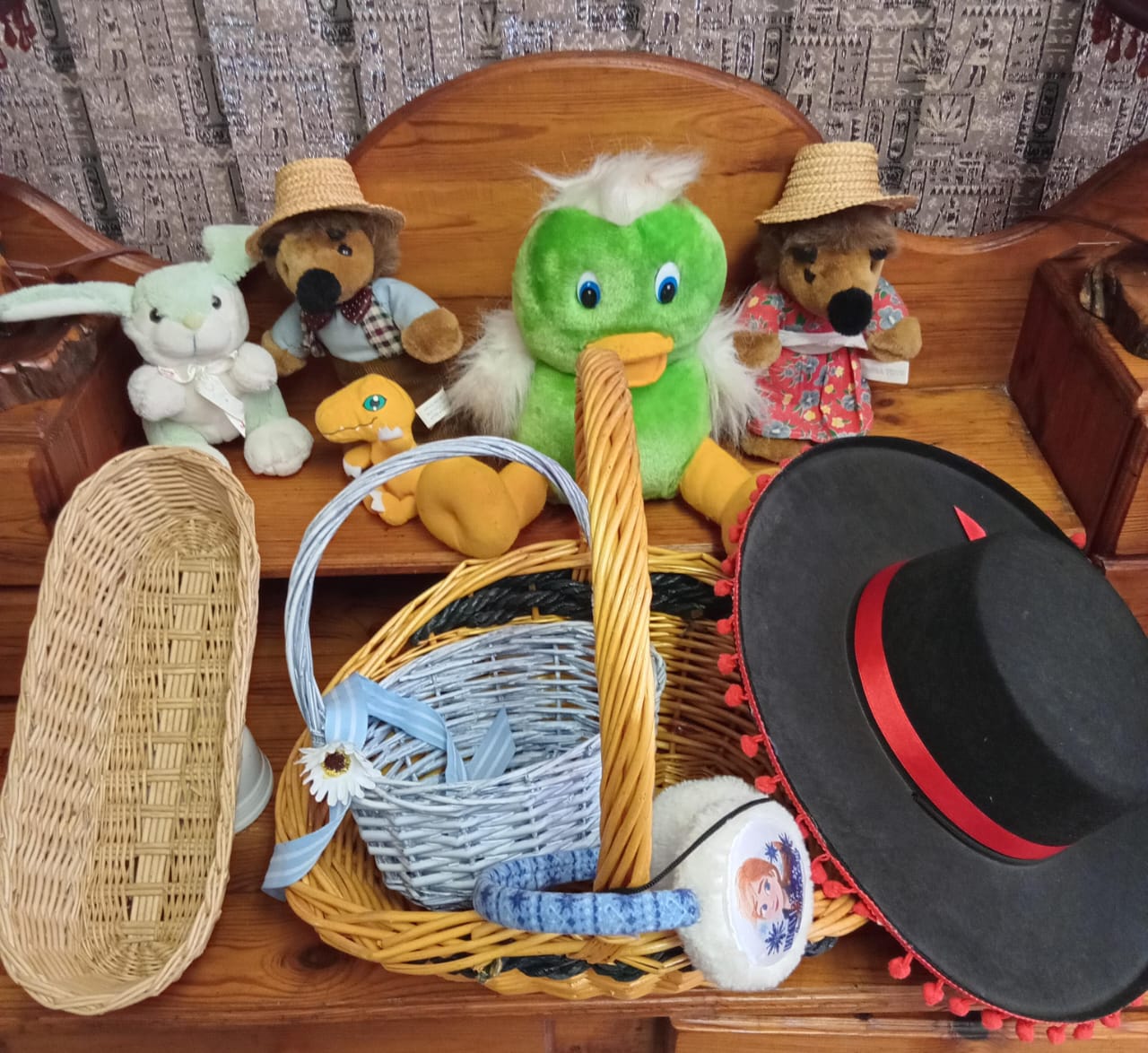 Assorted Plush Toys, Baskets and Decorative Hat Bundle