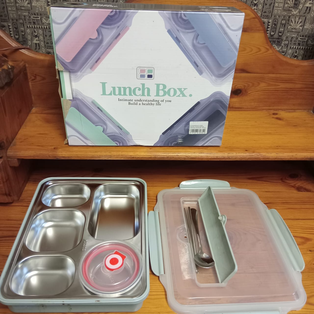 Stainless Steel 5-Compartment Lunch Box with Box