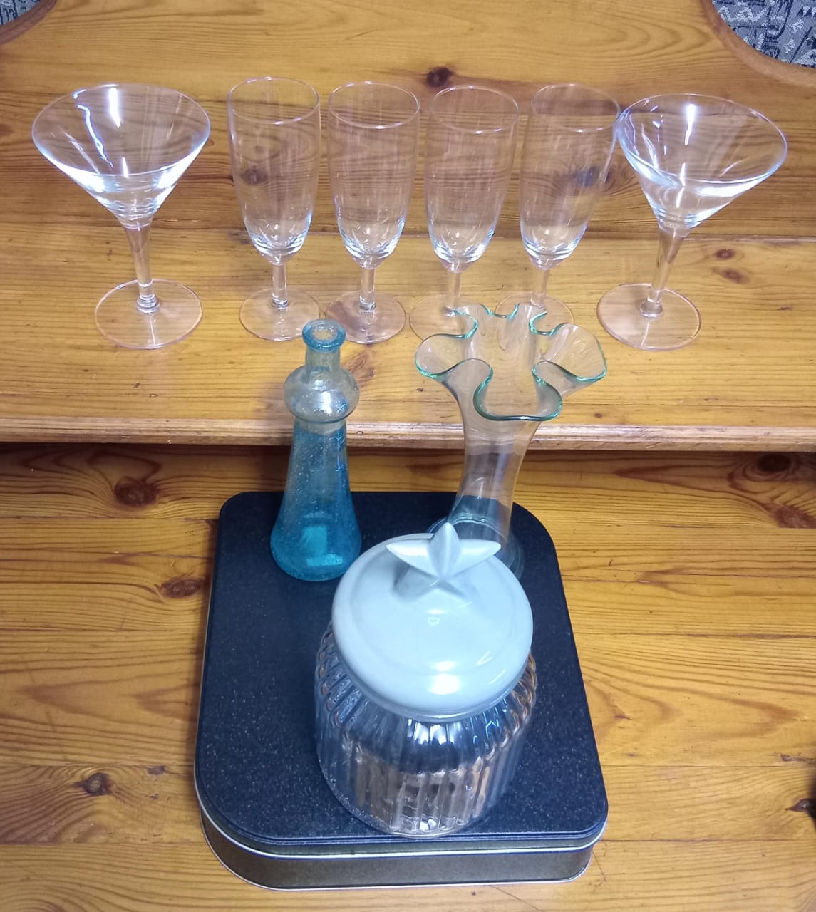 Assorted Glassware Collection including Jar and Vases