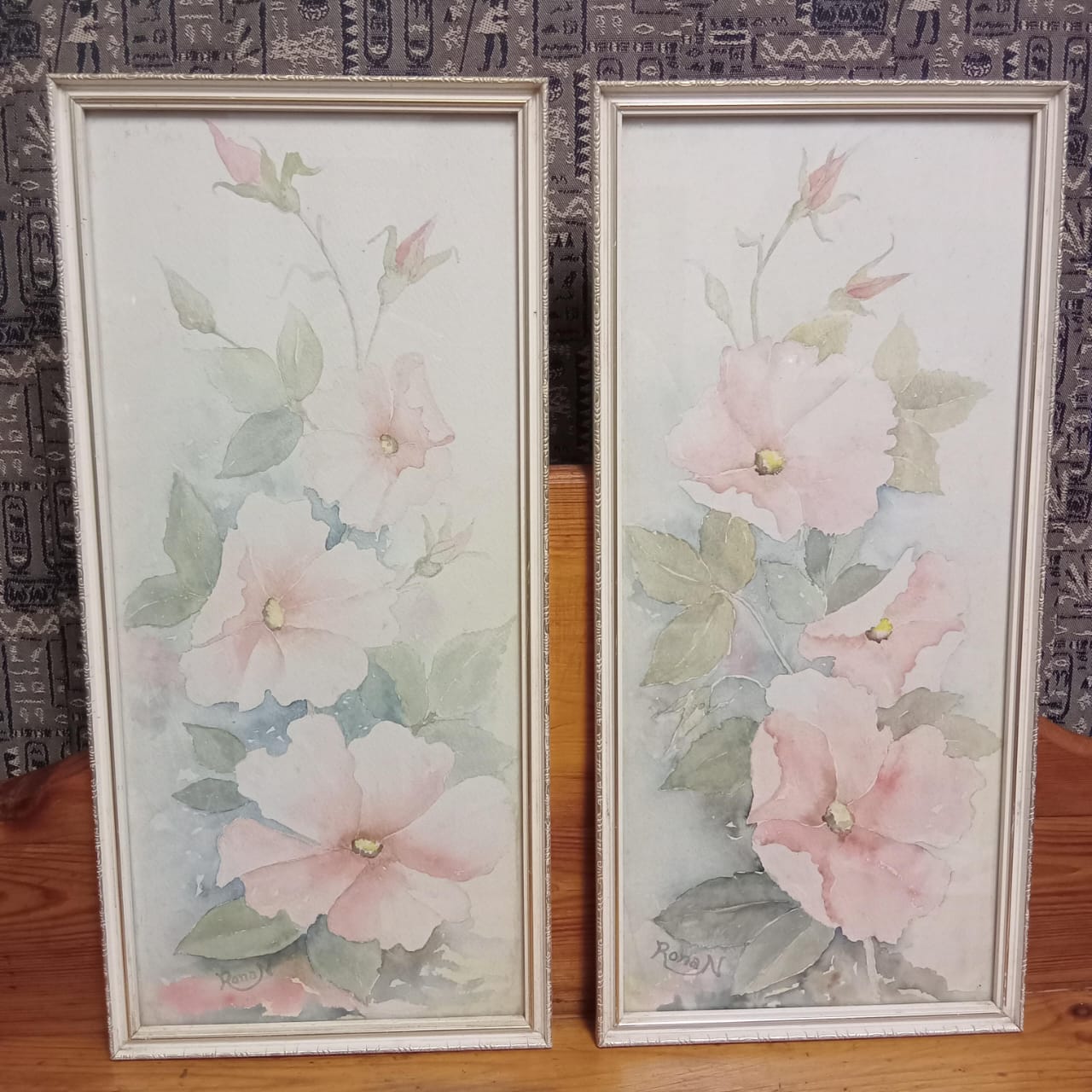 Pair of Floral Watercolour Prints, Signed 'Rona N'