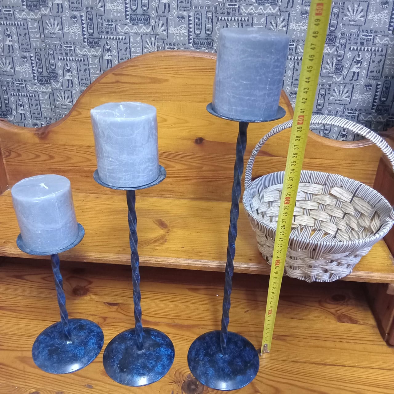 Household Bundle: Willow Alpine Jug, Metal Candle Holders, and Decorative Basket