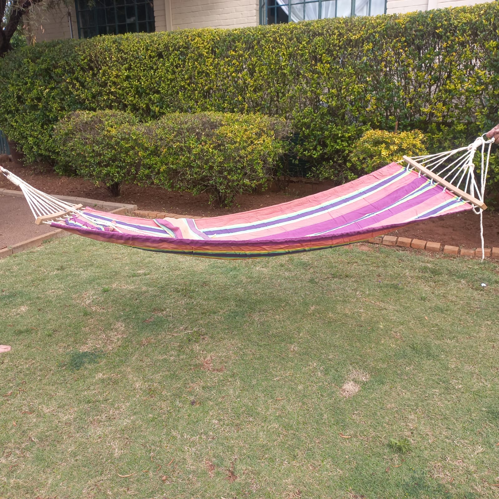 Striped Fabric Hammock with Spreader Bars and Carry Bag